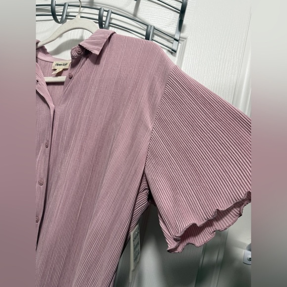 NWT Nordstrom Open Edit PLISSE button top purple women’s S oversized comfortable - Picture 6 of 16